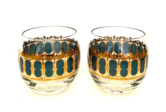 Culver Emerald Scroll Roly Polys (Pair) 2 Available