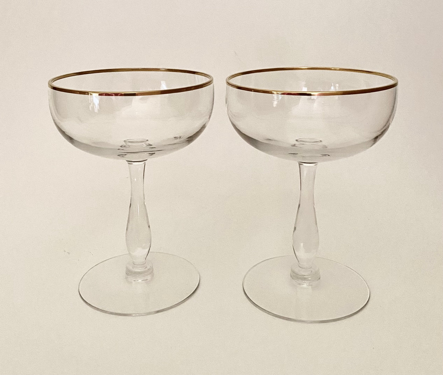 Vintage Gold Rim Coupe/Champagne Glasses (Pair) 2 Available