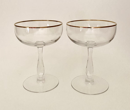 Vintage Gold Rim Coupe/Champagne Glasses (Pair) 2 Available