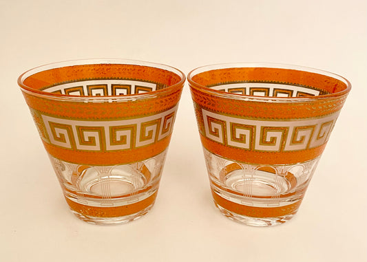 Culver Orange Greek Key On the Rocks/Old Fashioned (Pair) 2 Available