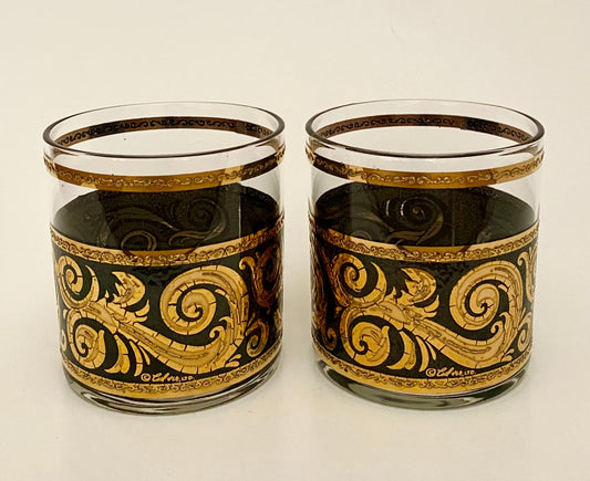 Culver Black Ebony Baroque Executive Cocktails/Whiskey (Pair) 2 Available