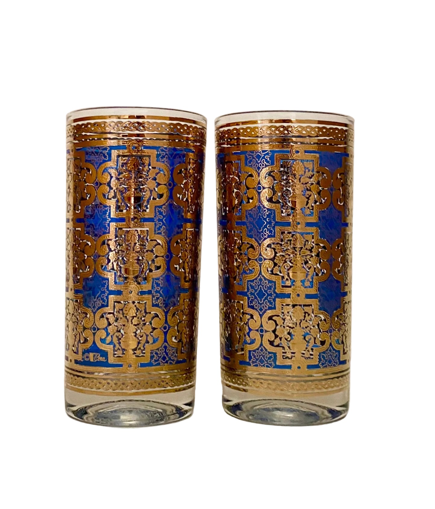 Cera Blue & Gold Filigree Hiballs (Pair) 4 Available