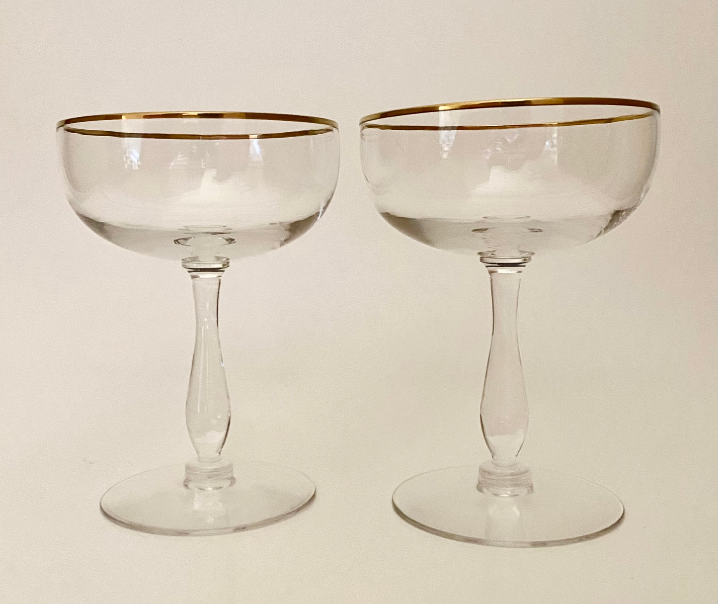 Vintage Gold Rim Coupe/Champagne Glasses (Pair) 2 Available