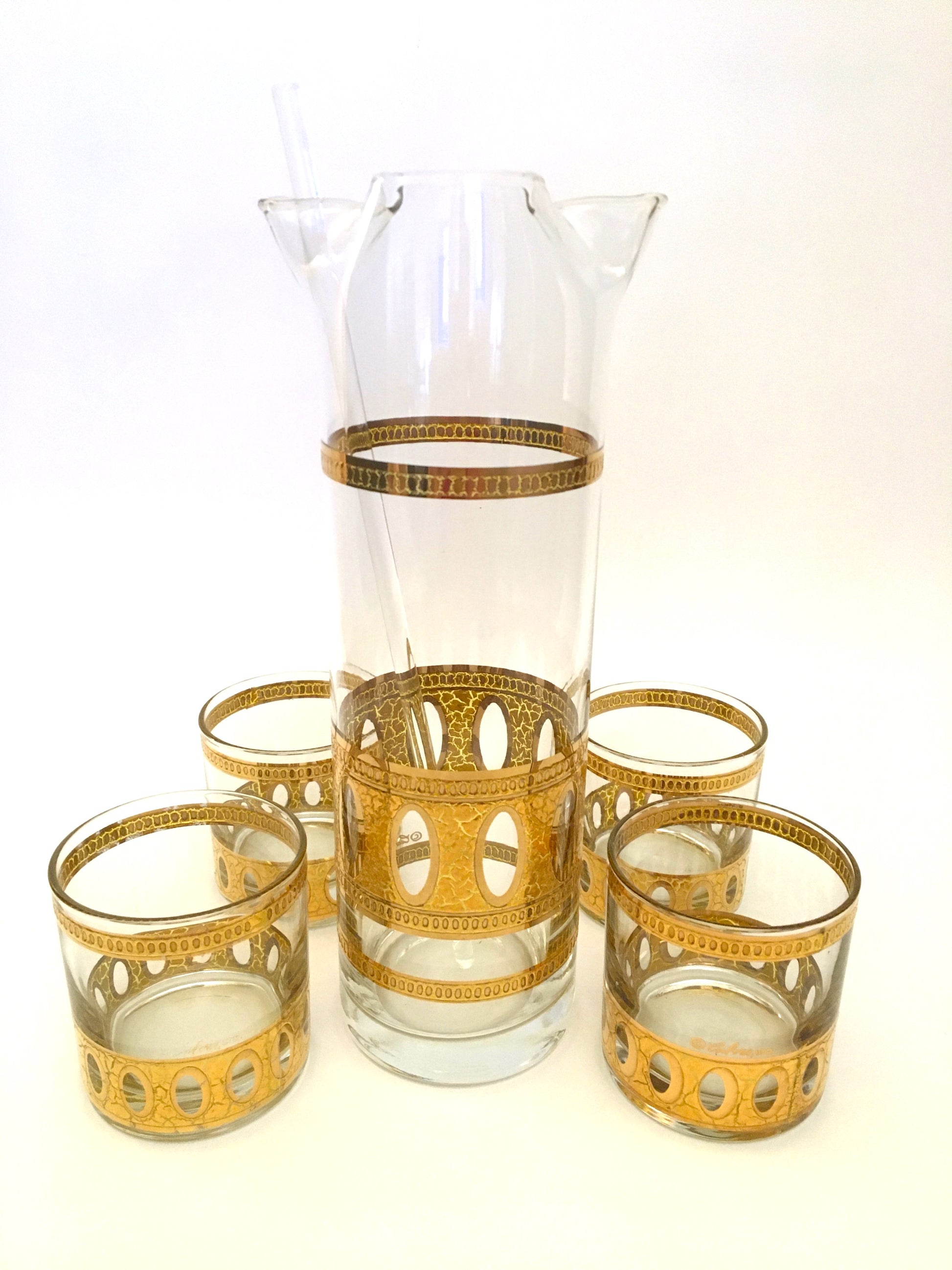 Culver Pisa Gold Cocktail Pitcher Set