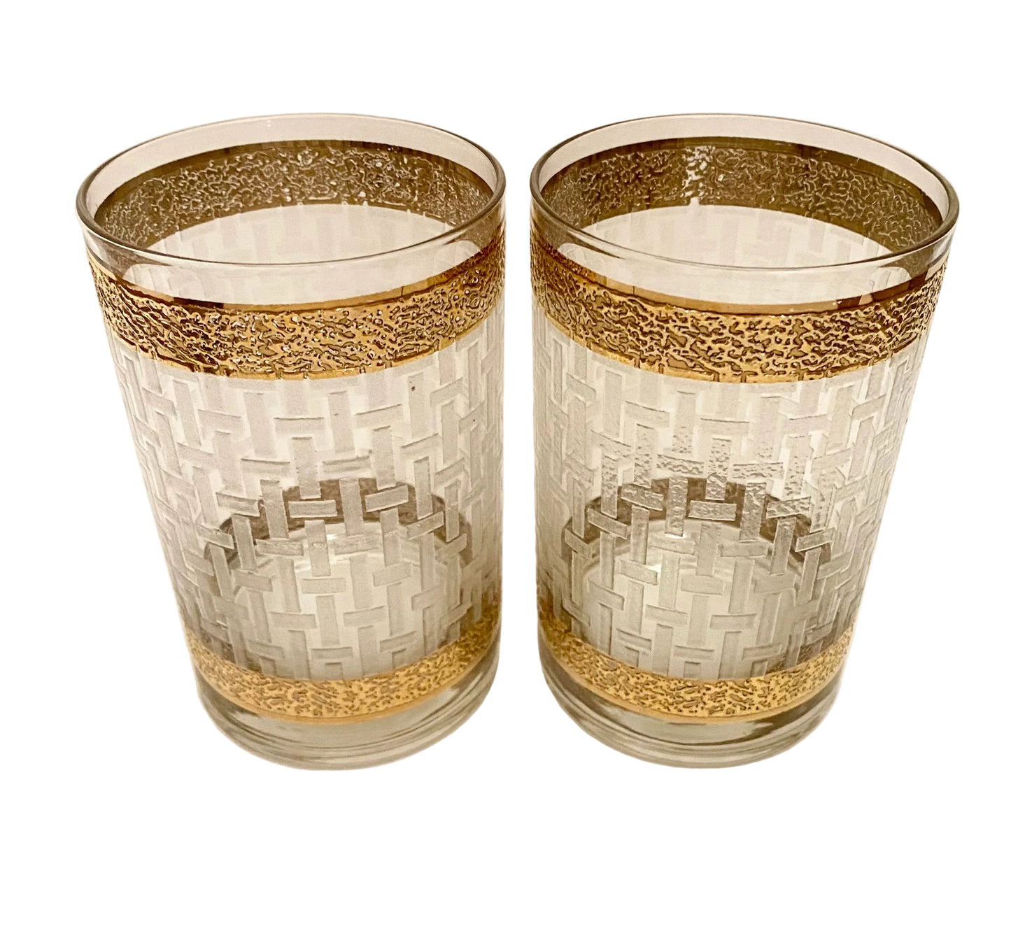 Continental Can Co,  White Basketweave Hiball/Cooler (Pair) 2 Available