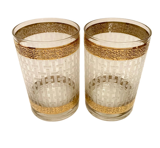 Continental Can Co,  White Basketweave Hiball/Cooler (Pair) 2 Available