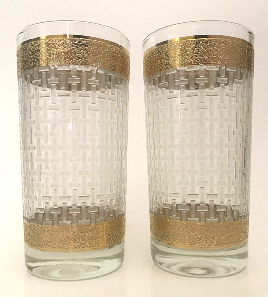 Vintage Culver Black and Gold Ebony Baroque Collins Glasses