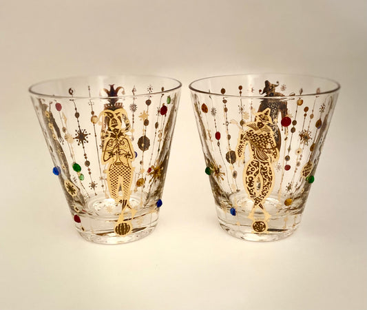 Culver Mardi Gras Jeweled Jester Suburbans/Double Old Fashioned (Pair) 1 Available