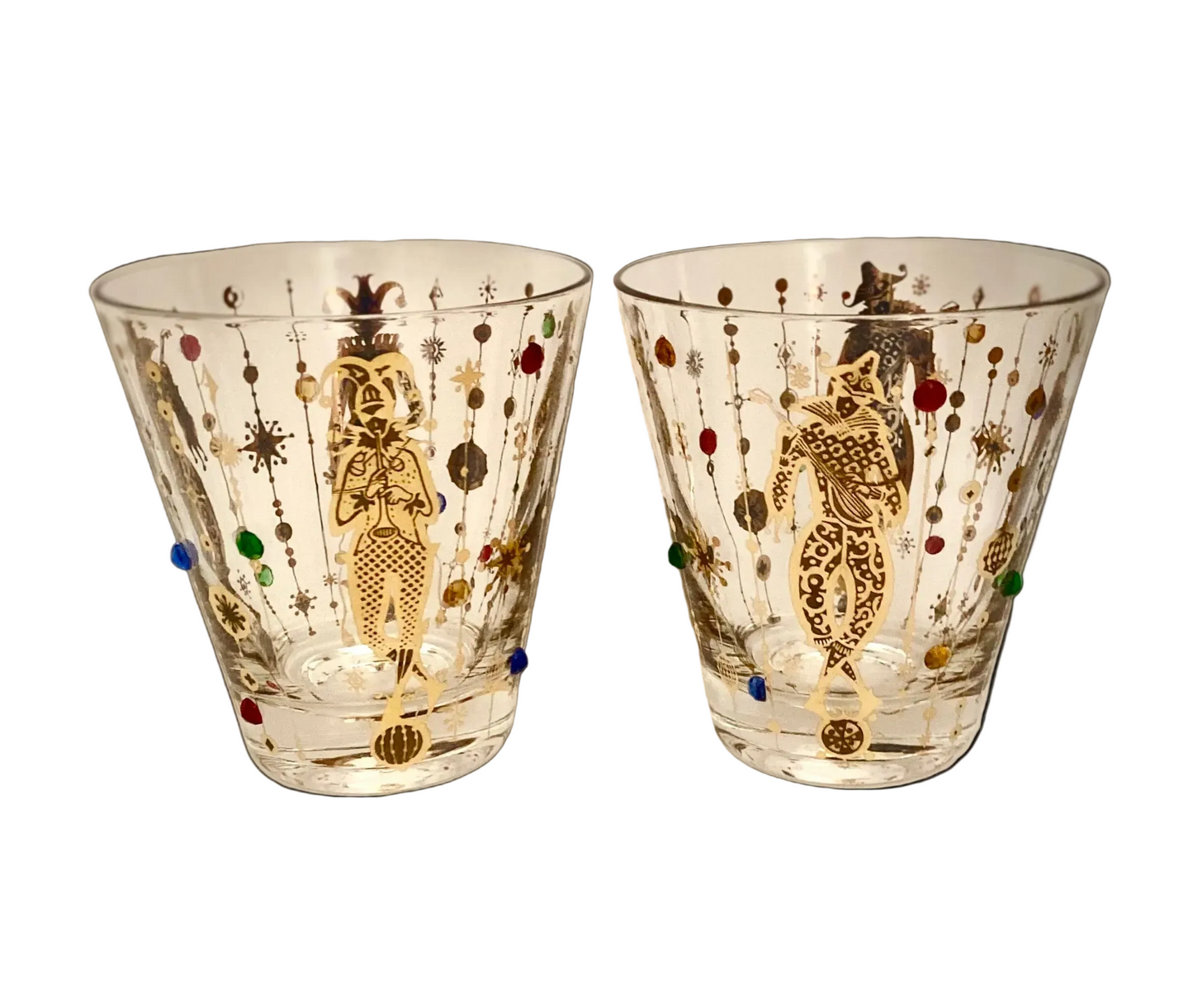 Culver Mardi Gras Jeweled Jester Suburbans/Double Old Fashioned (Pair) 1 Available