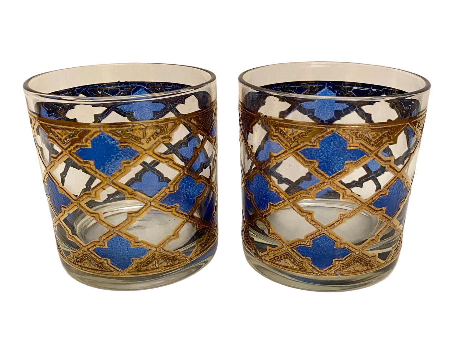 Mid Century Blue Moroccan Rocks Glasses (Pair) 2 Available