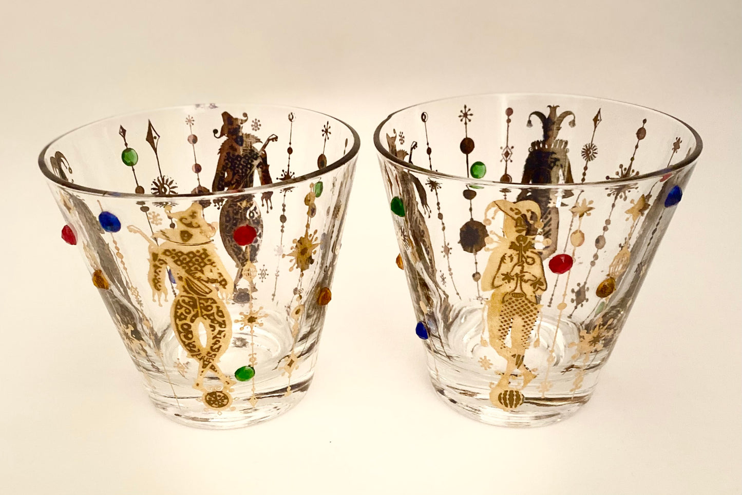Culver Jeweled Mardi Gras Jester On The Rocks/Old Fashioned (Pair) 1 Available