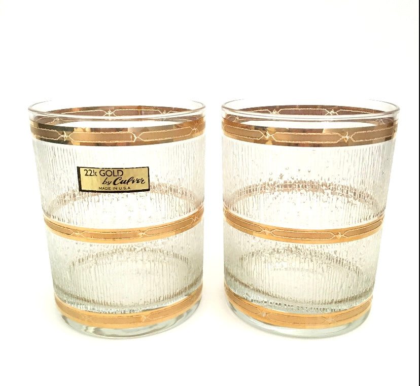 Culver Textured Gold Icicle Executive On the Rocks (Pair) 2 Available