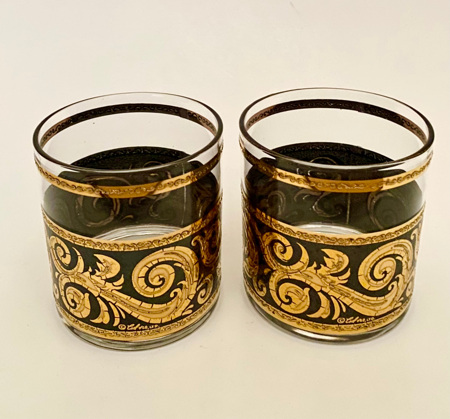 Culver Black Ebony Baroque Executive Cocktails/Whiskey (Pair) 2 Available