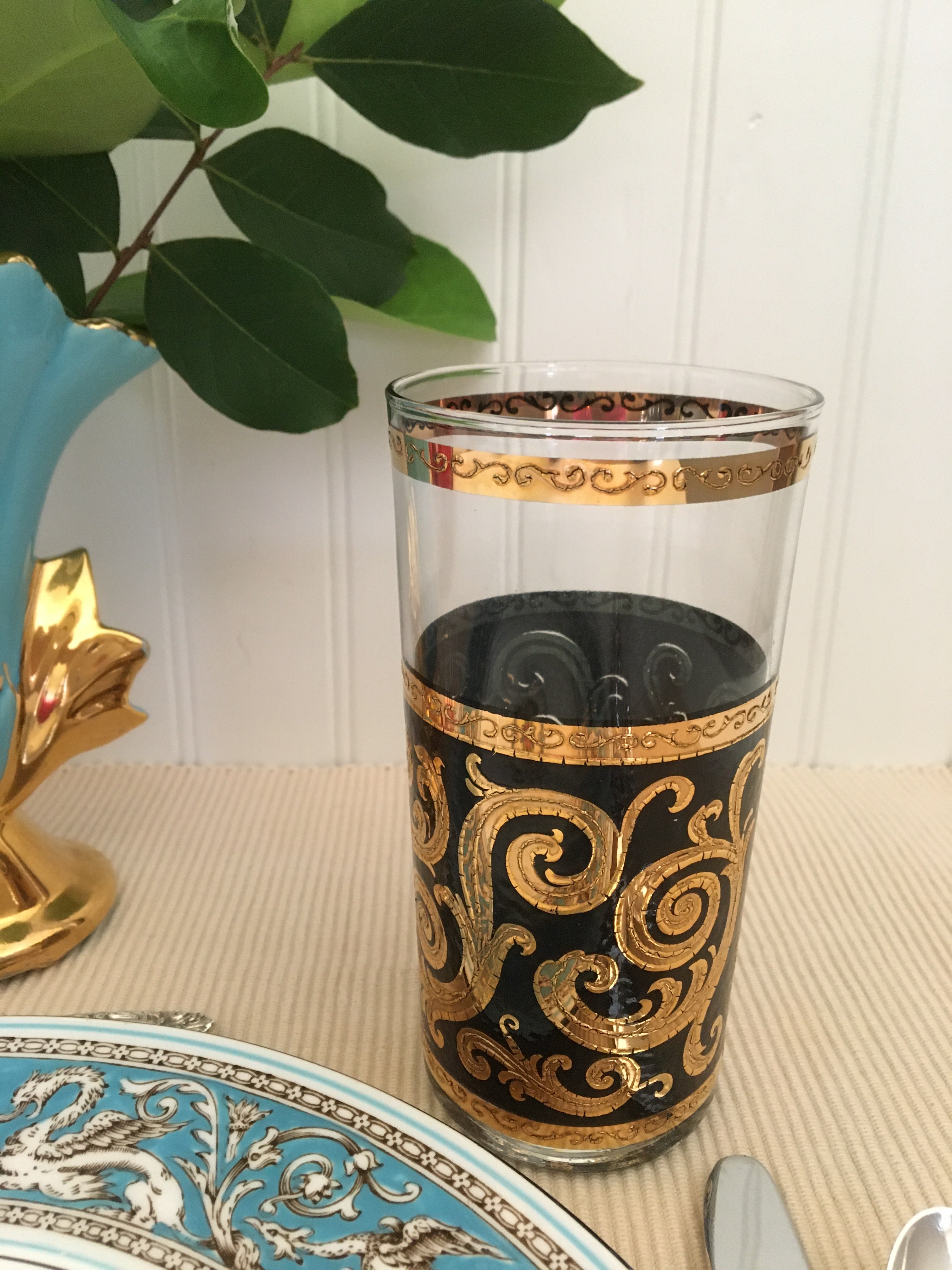 Culver Mid-Century Baroque Scroll buy Highball Glasses