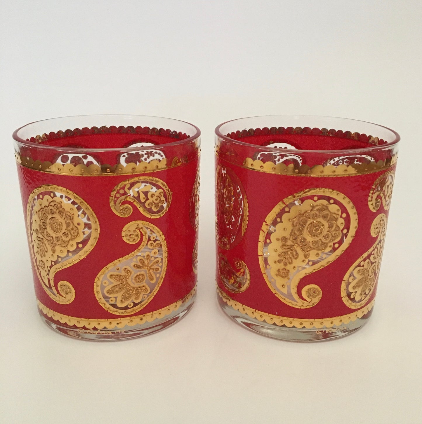 Culver Red Paisley Executive Cocktails/Whiskey (Pair)