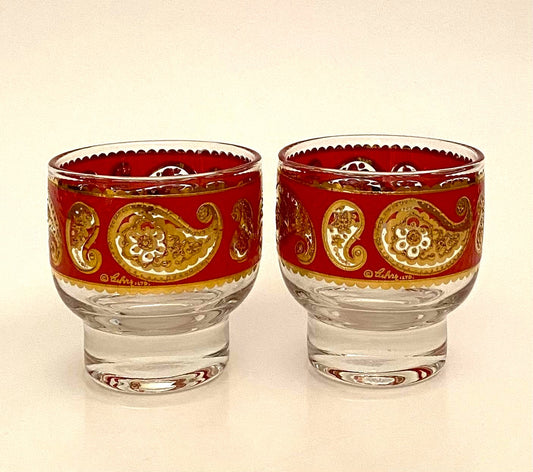 Culver Red Paisley Footed Whiskey (Pair)